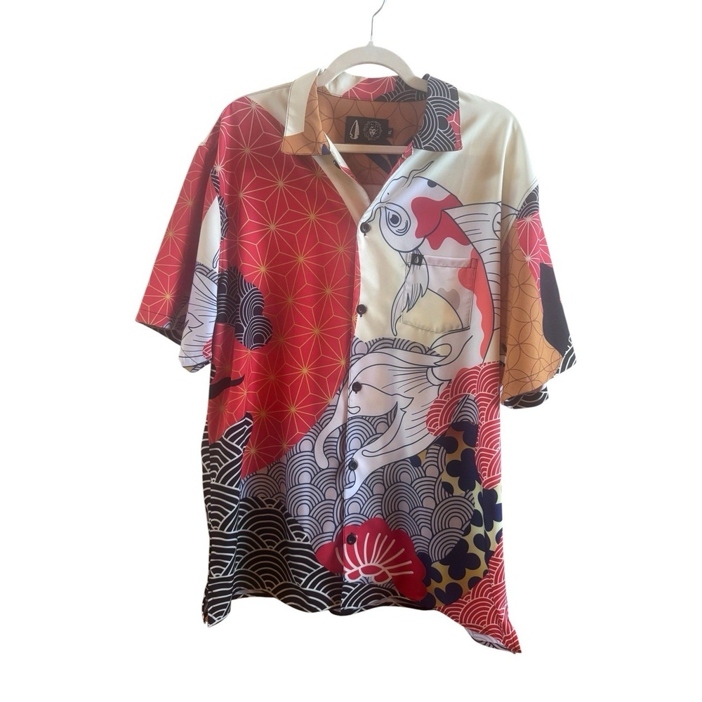 NWOT TacHuntFish Extra Large Men's Colorful Graphic Koi Fish Short Sleeve Shirt